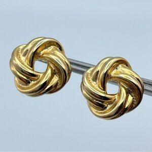 Vintage Gold Knot Stud Earrings Signed SC Classic Twisted Design